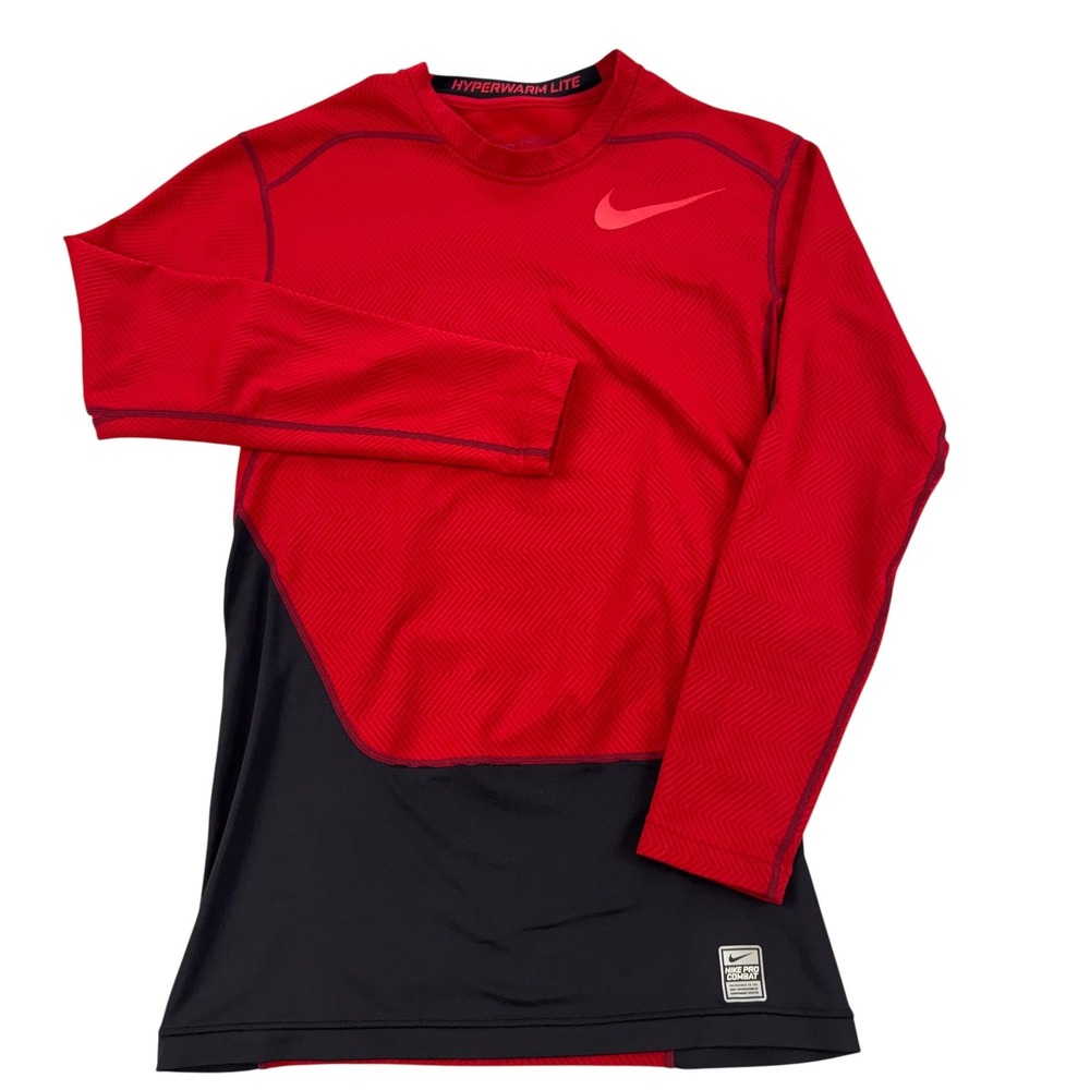 Nike Pro Combat Hyperwarm Shirt Mens Large Red Long Sleeve Dri-FIT 641093-687